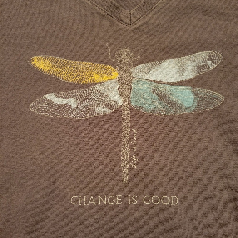 Life is Good Dragonfly Change is Good V Neck T Shirt XXL Gray Crusher Tee Summer - Picture 2 of 5